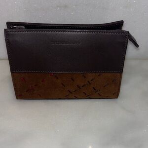 Burberry Brown Leather and Suede Zip Pouch with Stitch Detail